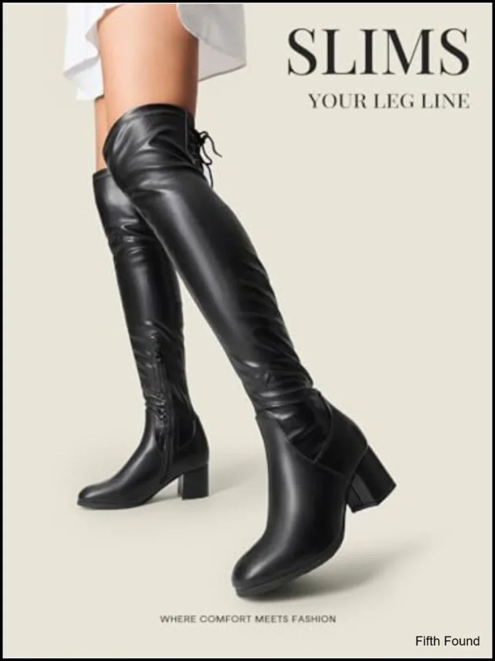 Over Knee Thigh High Boots Faux Leather Block Heel Round Toe Zip